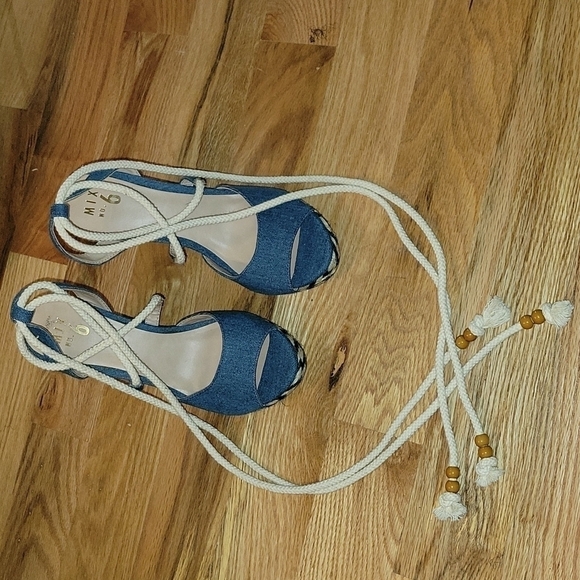 Mix No 6 Denim Strappy Tie Up Wedge Sandal Size 9 - Picture 7 of 11